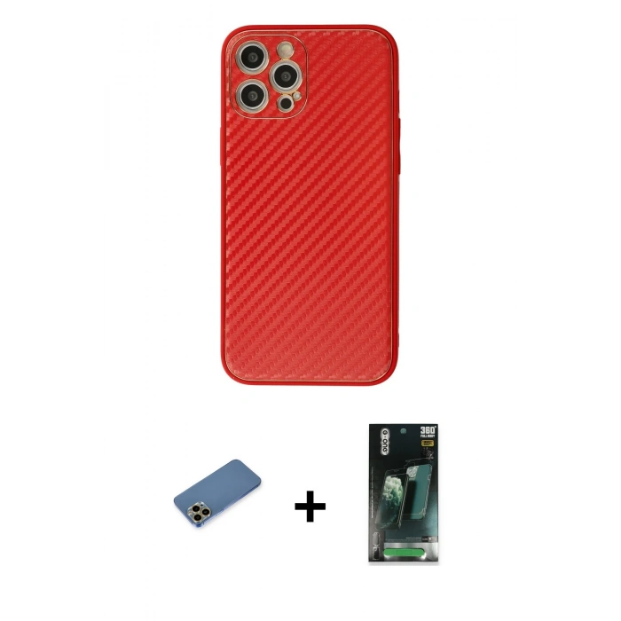 MARSİLYAN™- iPhone 12 Pro Max Kılıf Ahenk Işık - Siyah 360 Mat Full Body Arka Koruyucu + Shine Kamera Lens Koruma Cam - GD