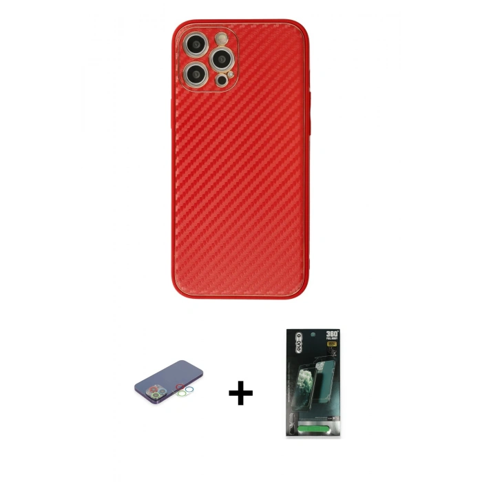 MARSİLYAN™- iPhone 12 Pro Max Kılıf Ahenk Işık - Siyah 360 Mat Full Body Arka Koruyucu + Renkli Kamera Lens Koruma Cam - MI