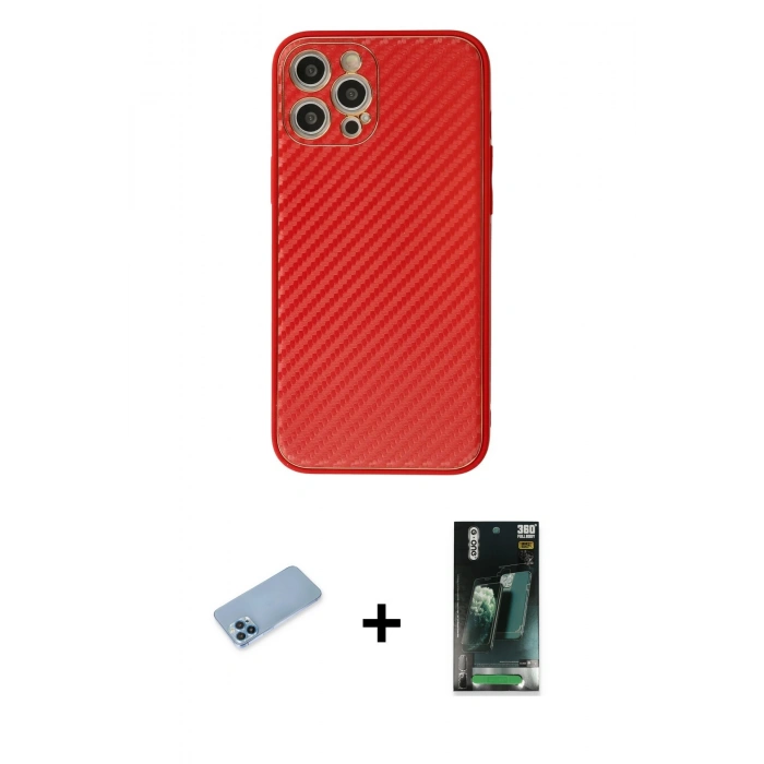 MARSİLYAN™- iPhone 12 Pro Max Kılıf Ahenk Işık - Siyah 360 Mat Full Body Arka Koruyucu + Shine Kamera Lens Koruma Cam - MI