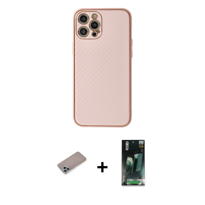 MARSİLYAN™- iPhone 12 Pro Max Kılıf Ahenk Işık - Siyah 360 Mat Full Body Arka Koruyucu + Sierra Blue Shine Kamera Lens Koruma Cam