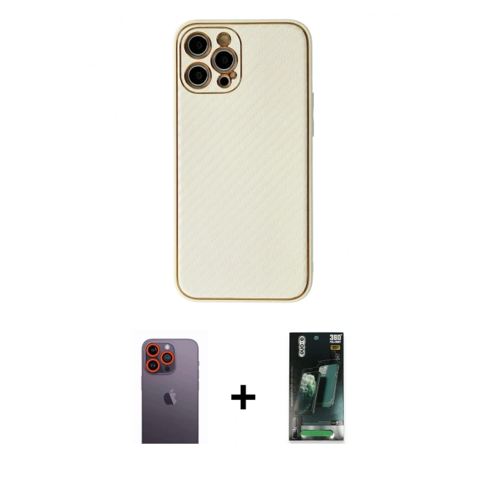 MARSİLYAN™- iPhone 12 Pro Max Kılıf Ahenk Işık - Siyah 360 Mat Full Body Arka Koruyucu + Neon Fosforlu Kamera Lens - TU