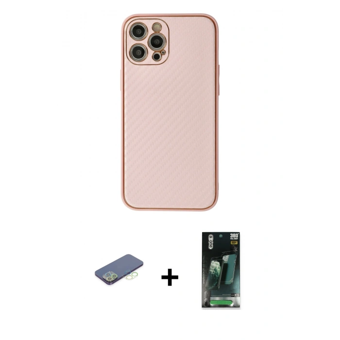 MARSİLYAN™- iPhone 12 Pro Max Kılıf Ahenk Işık - Siyah 360 Mat Full Body Arka Koruyucu + Renkli Kamera Lens Koruma Cam - YL