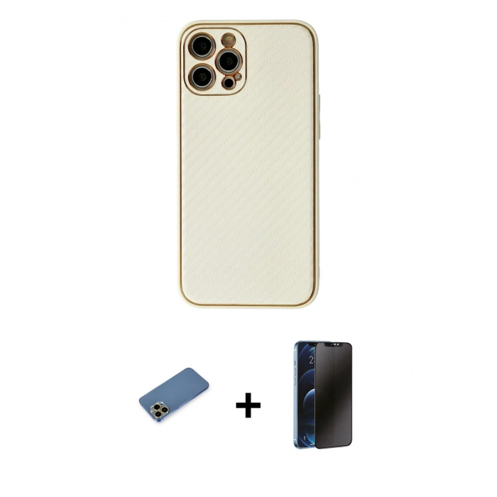 MARSİLYAN™- iPhone 12 Pro Max Kılıf Ahenk Işık - Siyah 3D Antistatik Hayalet Cam Ekran Koruyucu + Shine Kamera Lens Koruma Cam - GD