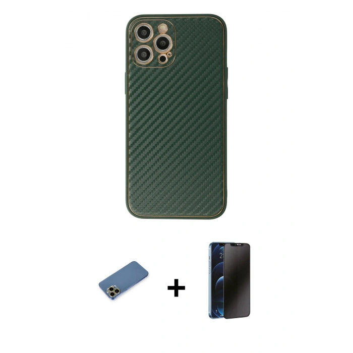 MARSİLYAN™- iPhone 12 Pro Max Kılıf Ahenk Işık - Siyah 3D Antistatik Hayalet Cam Ekran Koruyucu + Shine Kamera Lens Koruma Cam - GD