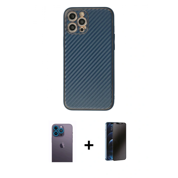 MARSİLYAN™- iPhone 12 Pro Max Kılıf Ahenk Işık - Siyah 3D Antistatik Hayalet Cam Ekran Koruyucu + Neon Fosforlu Kamera Lens - MI