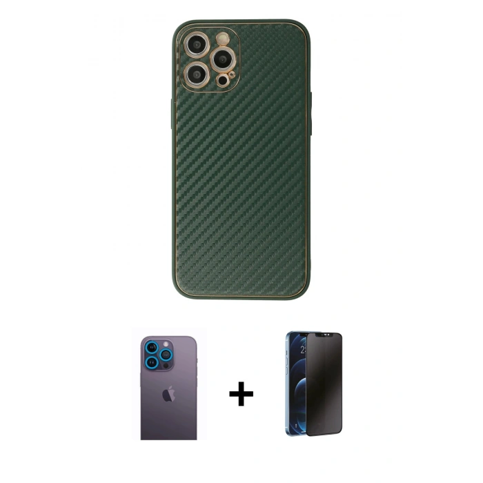 MARSİLYAN™- iPhone 12 Pro Max Kılıf Ahenk Işık - Siyah 3D Antistatik Hayalet Cam Ekran Koruyucu + Neon Fosforlu Kamera Lens - MI