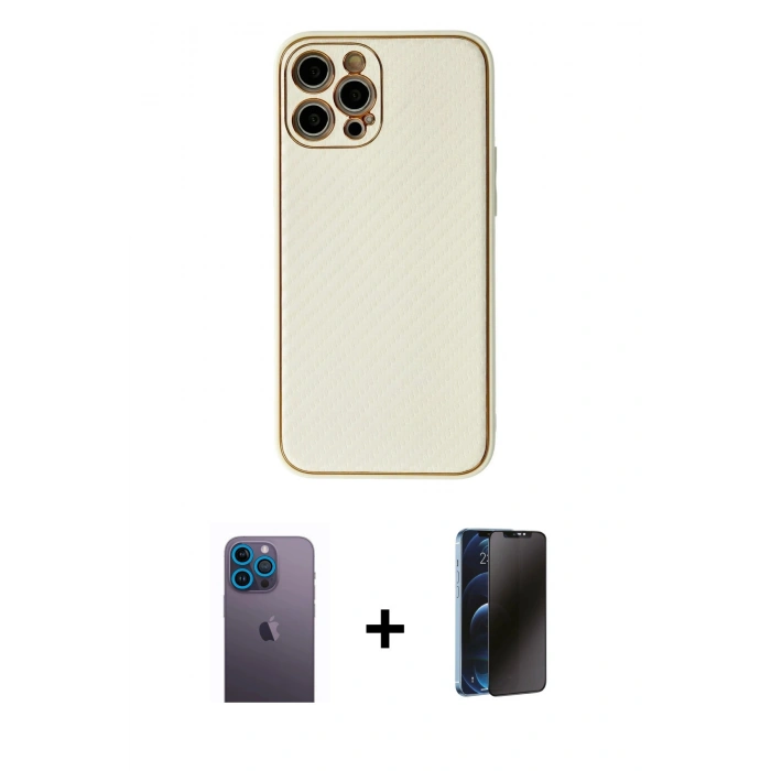 MARSİLYAN™- iPhone 12 Pro Max Kılıf Ahenk Işık - Siyah 3D Antistatik Hayalet Cam Ekran Koruyucu + Neon Fosforlu Kamera Lens - MI