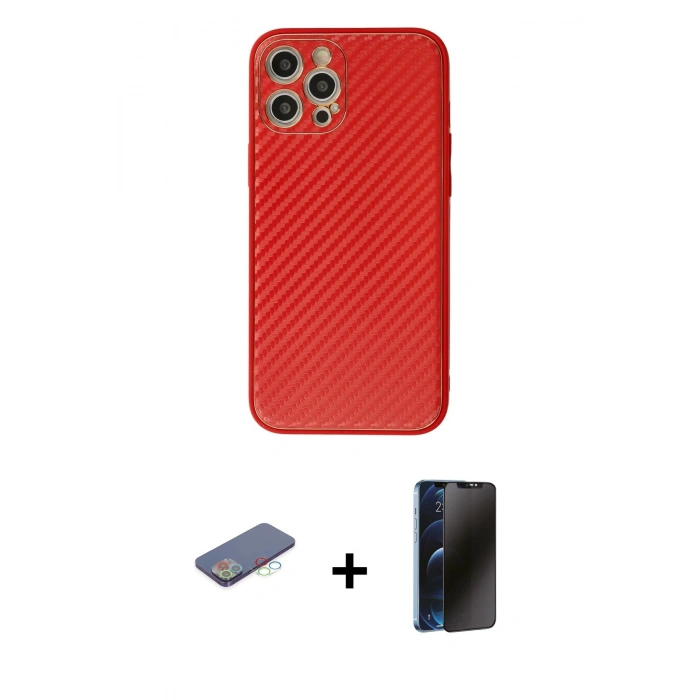 MARSİLYAN™- iPhone 12 Pro Max Kılıf Ahenk Işık - Siyah 3D Antistatik Hayalet Cam Ekran Koruyucu + Renkli Kamera Lens Koruma Cam - MI