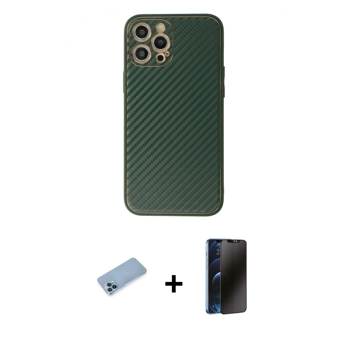 MARSİLYAN™- iPhone 12 Pro Max Kılıf Ahenk Işık - Siyah 3D Antistatik Hayalet Cam Ekran Koruyucu + Shine Kamera Lens Koruma Cam - MI