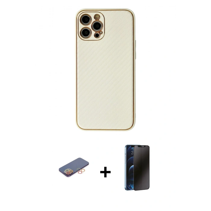 MARSİLYAN™- iPhone 12 Pro Max Kılıf Ahenk Işık - Siyah 3D Antistatik Hayalet Cam Ekran Koruyucu + Renkli Kamera Lens Koruma Cam - TU