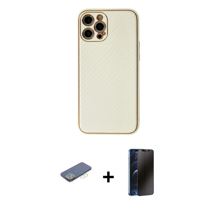 MARSİLYAN™- iPhone 12 Pro Max Kılıf Ahenk Işık - Siyah 3D Antistatik Hayalet Cam Ekran Koruyucu + Renkli Kamera Lens Koruma Cam - YL