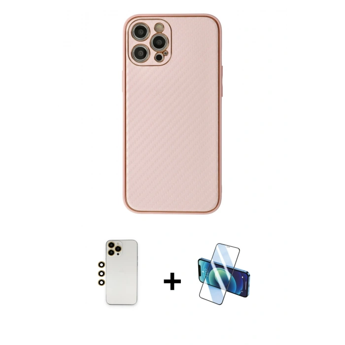 MARSİLYAN™- iPhone 12 Pro Max Kılıf Ahenk Işık - Siyah 3D Antistatik Seramik Nano Ekran Koruyucu + Shine Kamera Lens - GD