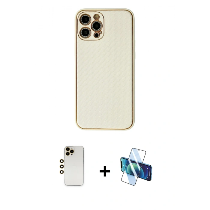 MARSİLYAN™- iPhone 12 Pro Max Kılıf Ahenk Işık - Siyah 3D Antistatik Seramik Nano Ekran Koruyucu + Shine Kamera Lens - GD