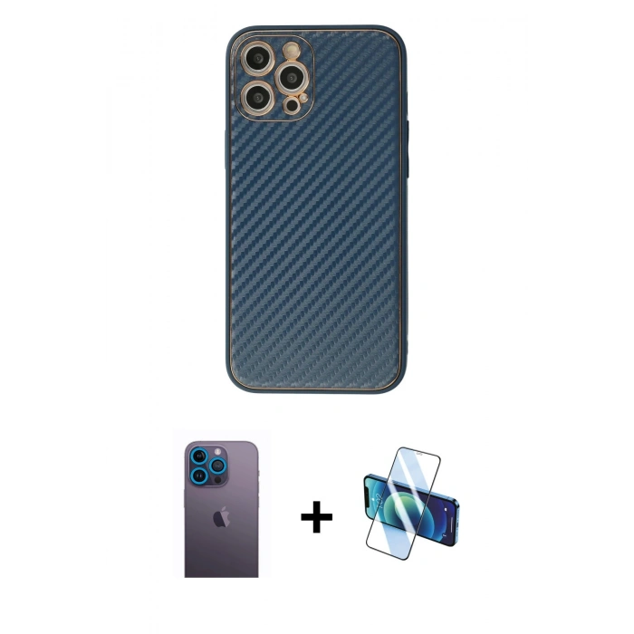 MARSİLYAN™- iPhone 12 Pro Max Kılıf Ahenk Işık - Siyah 3D Antistatik Seramik Nano Ekran Koruyucu + Neon Fosforlu Kamera Lens - MI