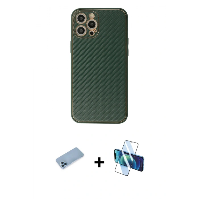 MARSİLYAN™- iPhone 12 Pro Max Kılıf Ahenk Işık - Siyah 3D Antistatik Seramik Nano Ekran Koruyucu + Shine Kamera Lens Koruma Cam - MI