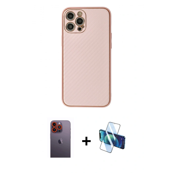 MARSİLYAN™- iPhone 12 Pro Max Kılıf Ahenk Işık - Siyah 3D Antistatik Seramik Nano Ekran Koruyucu + Neon Fosforlu Kamera Lens - TU