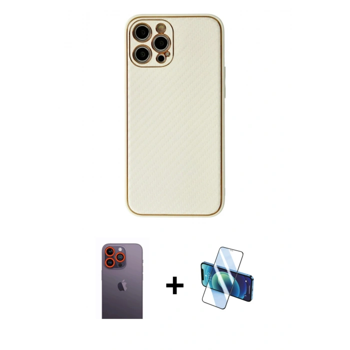 MARSİLYAN™- iPhone 12 Pro Max Kılıf Ahenk Işık - Siyah 3D Antistatik Seramik Nano Ekran Koruyucu + Neon Fosforlu Kamera Lens - TU