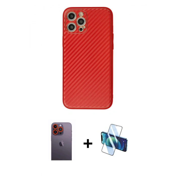 MARSİLYAN™- iPhone 12 Pro Max Kılıf Ahenk Işık - Siyah 3D Antistatik Seramik Nano Ekran Koruyucu + Neon Fosforlu Kamera Lens - TU