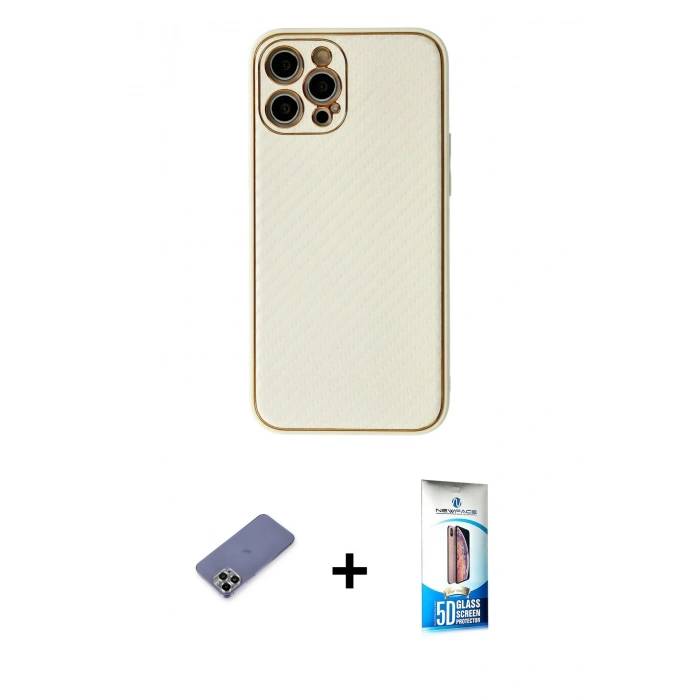 MARSİLYAN™- iPhone 12 Pro Max Kılıf Ahenk Işık - Siyah 5D Eko Cam Ekran Koruyucu + Metal Kamera Lens Koruma Cam - GD