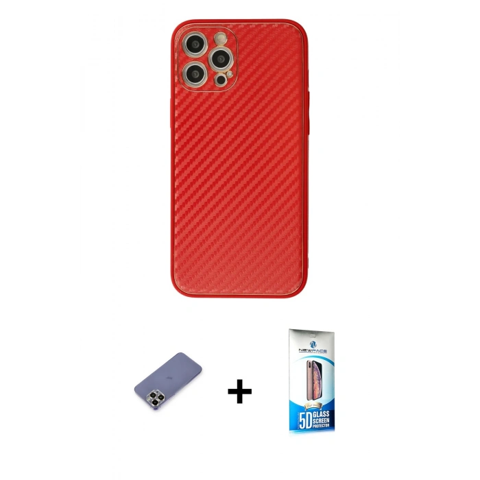 MARSİLYAN™- iPhone 12 Pro Max Kılıf Ahenk Işık - Siyah 5D Eko Cam Ekran Koruyucu + Metal Kamera Lens Koruma Cam - GD