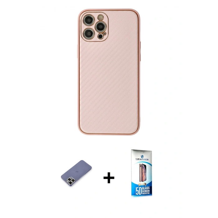 MARSİLYAN™- iPhone 12 Pro Max Kılıf Ahenk Işık - Siyah 5D Eko Cam Ekran Koruyucu + Metal Kamera Lens Koruma Cam - GD