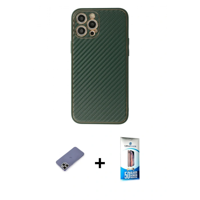 MARSİLYAN™- iPhone 12 Pro Max Kılıf Ahenk Işık - Siyah 5D Eko Cam Ekran Koruyucu + Metal Kamera Lens Koruma Cam - GD
