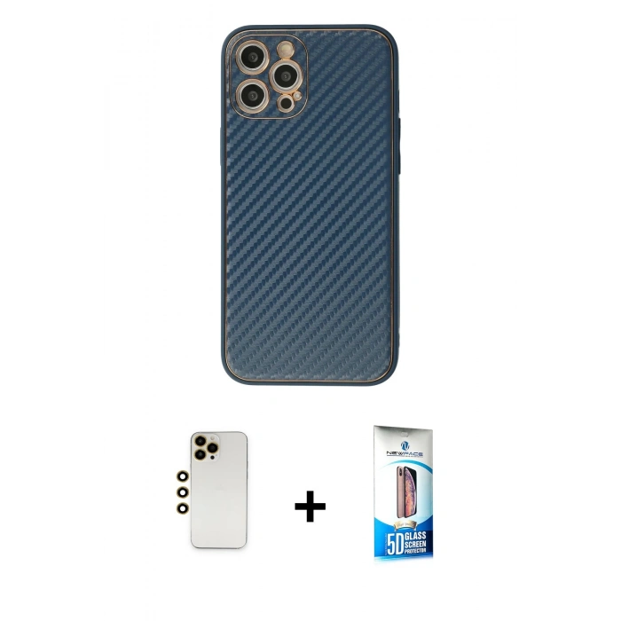 MARSİLYAN™- iPhone 12 Pro Max Kılıf Ahenk Işık - Siyah 5D Eko Cam Ekran Koruyucu + Shine Kamera Lens - GD