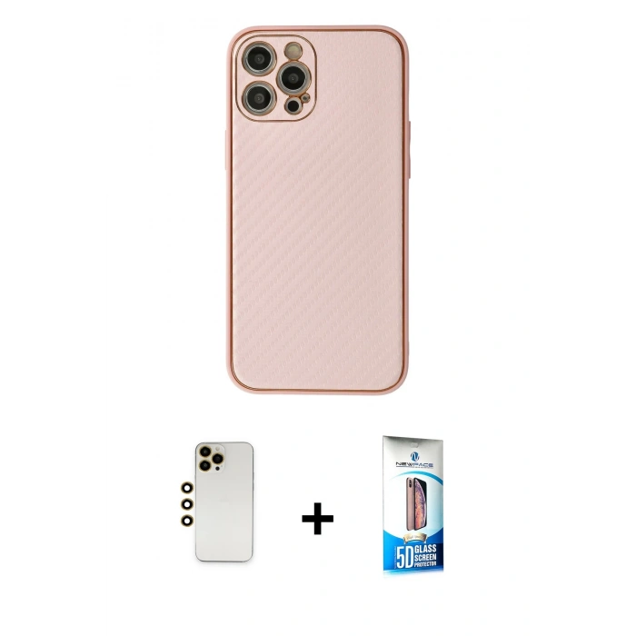 MARSİLYAN™- iPhone 12 Pro Max Kılıf Ahenk Işık - Siyah 5D Eko Cam Ekran Koruyucu + Shine Kamera Lens - GD