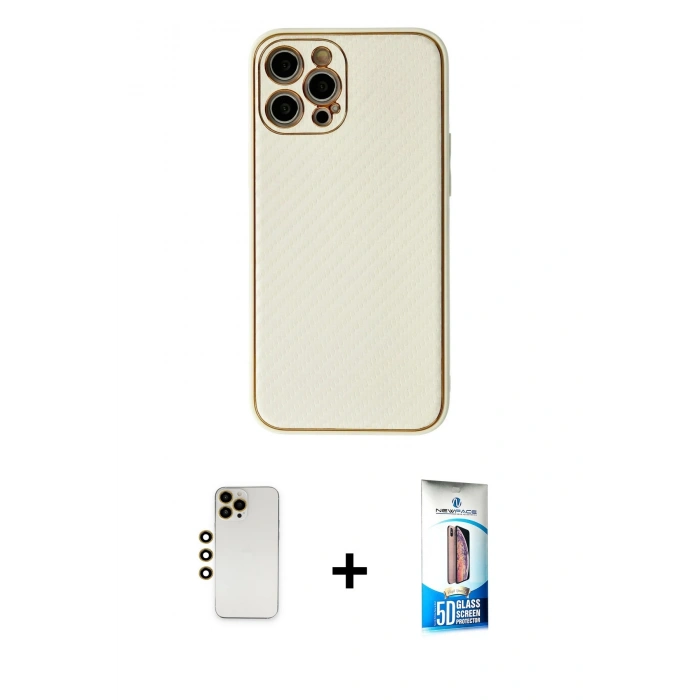 MARSİLYAN™- iPhone 12 Pro Max Kılıf Ahenk Işık - Siyah 5D Eko Cam Ekran Koruyucu + Shine Kamera Lens - GD