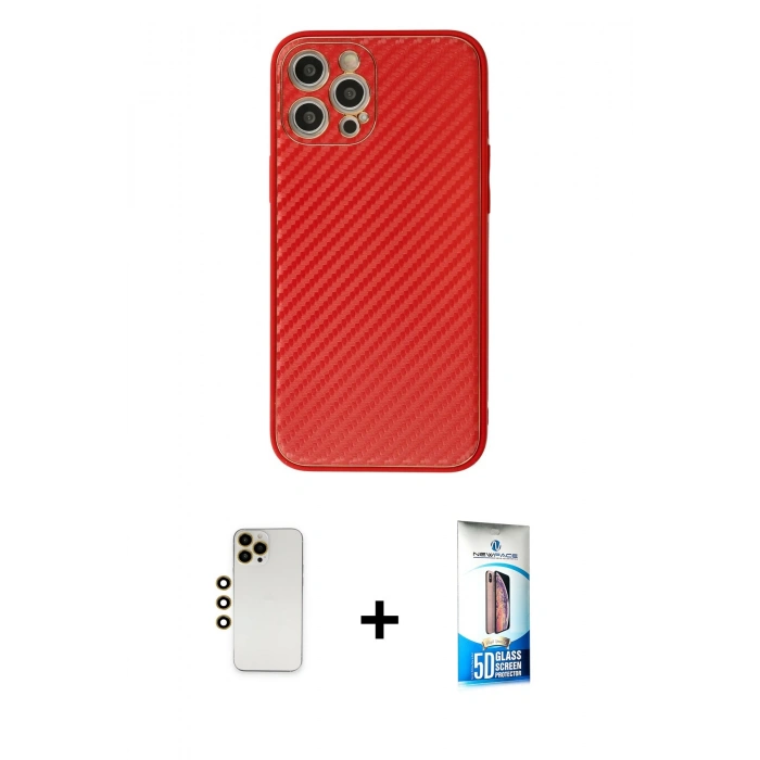 MARSİLYAN™- iPhone 12 Pro Max Kılıf Ahenk Işık - Siyah 5D Eko Cam Ekran Koruyucu + Shine Kamera Lens - GD