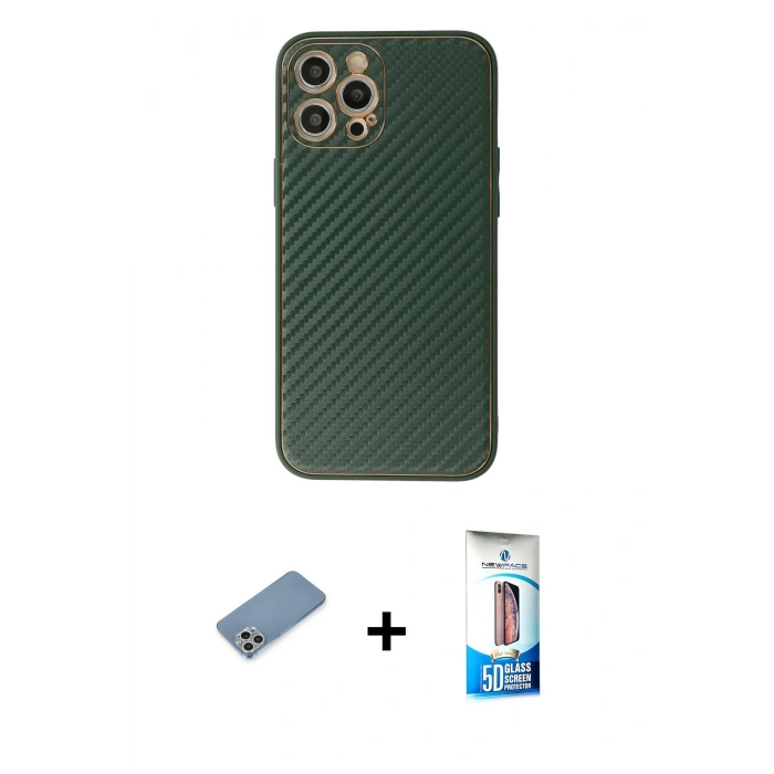 MARSİLYAN™- iPhone 12 Pro Max Kılıf Ahenk Işık - Siyah 5D Eko Cam Ekran Koruyucu + Shine Kamera Lens Koruma Cam - GS