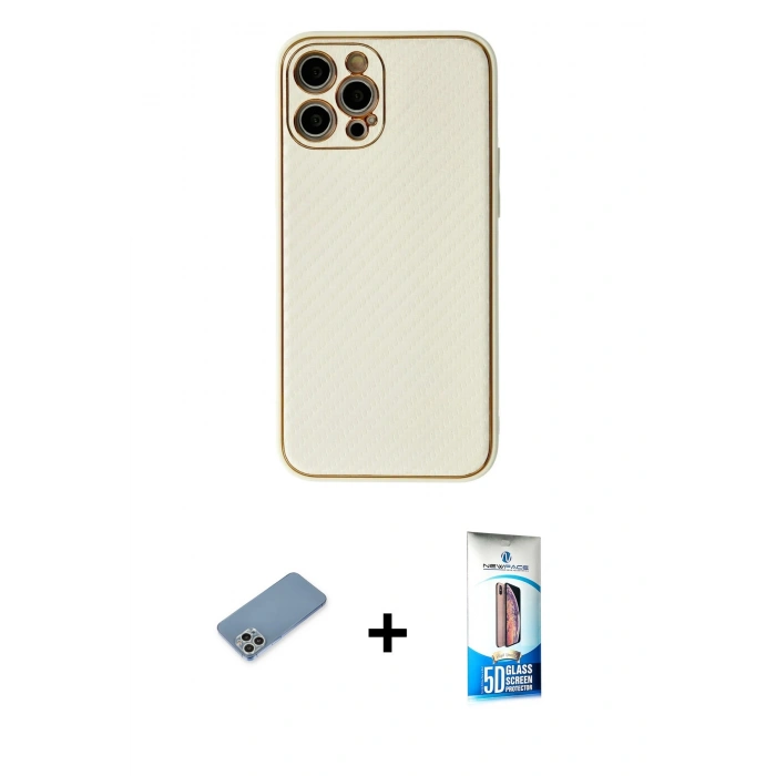 MARSİLYAN™- iPhone 12 Pro Max Kılıf Ahenk Işık - Siyah 5D Eko Cam Ekran Koruyucu + Shine Kamera Lens Koruma Cam - GS