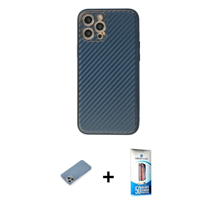 MARSİLYAN™- iPhone 12 Pro Max Kılıf Ahenk Işık - Siyah 5D Eko Cam Ekran Koruyucu + Shine Kamera Lens Koruma Cam - GS