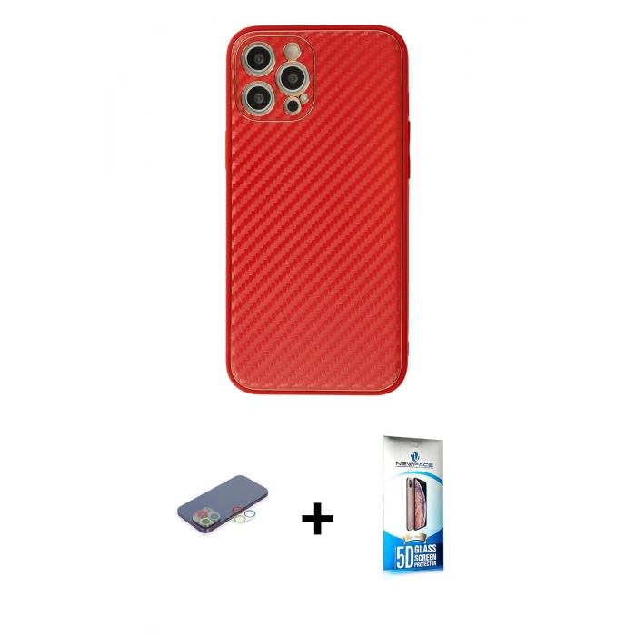 MARSİLYAN™- iPhone 12 Pro Max Kılıf Ahenk Işık - Siyah 5D Eko Cam Ekran Koruyucu + Renkli Kamera Lens Koruma Cam - MI