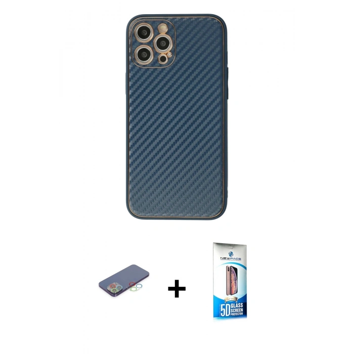 MARSİLYAN™- iPhone 12 Pro Max Kılıf Ahenk Işık - Siyah 5D Eko Cam Ekran Koruyucu + Renkli Kamera Lens Koruma Cam - MI