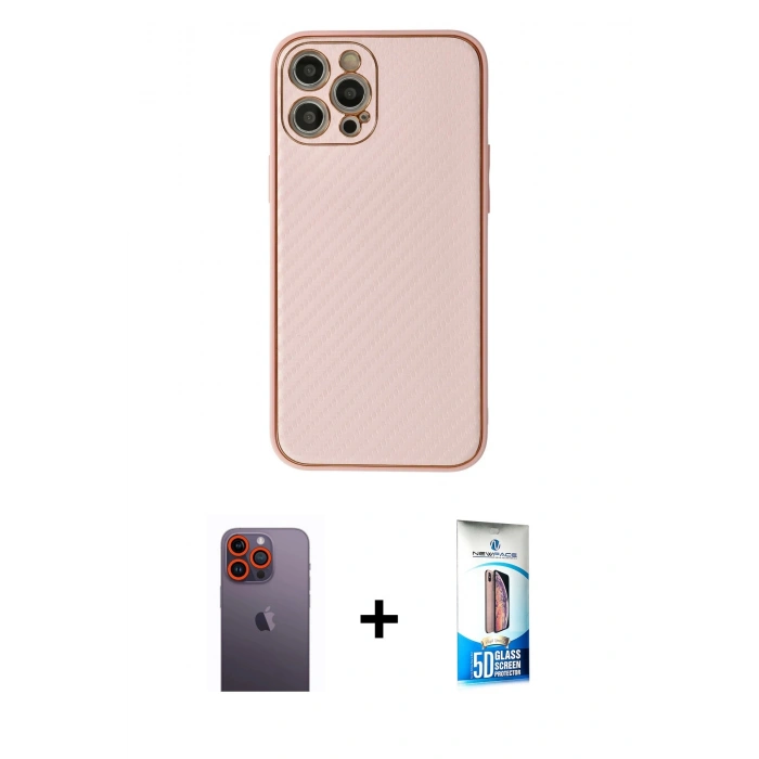 MARSİLYAN™- iPhone 12 Pro Max Kılıf Ahenk Işık - Siyah 5D Eko Cam Ekran Koruyucu + Neon Fosforlu Kamera Lens - TU