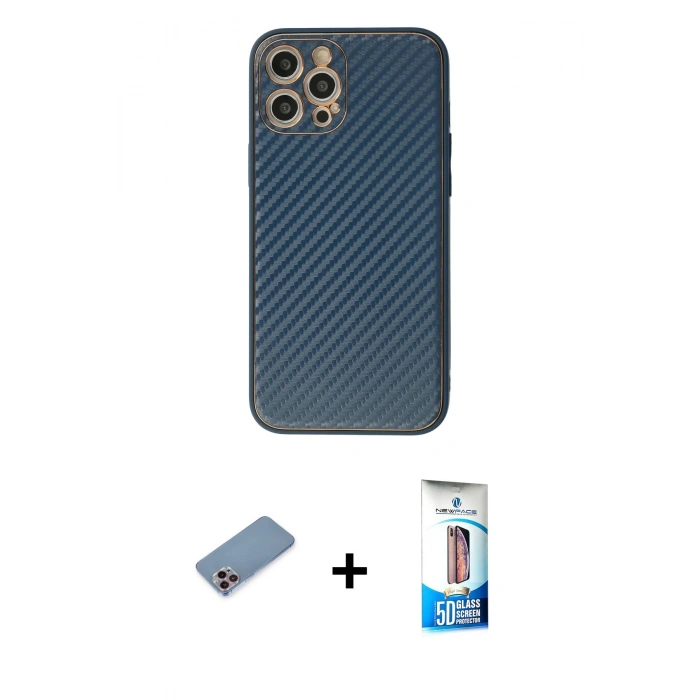 MARSİLYAN™- iPhone 12 Pro Max Kılıf Ahenk Işık - Siyah 5D Eko Cam Ekran Koruyucu + Pembe Shine Kamera Lens Koruma Cam