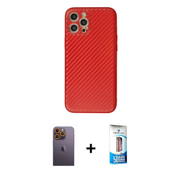 MARSİLYAN™- iPhone 12 Pro Max Kılıf Ahenk Işık - Siyah 5D Eko Cam Ekran Koruyucu + Neon Fosforlu Kamera Lens - SI