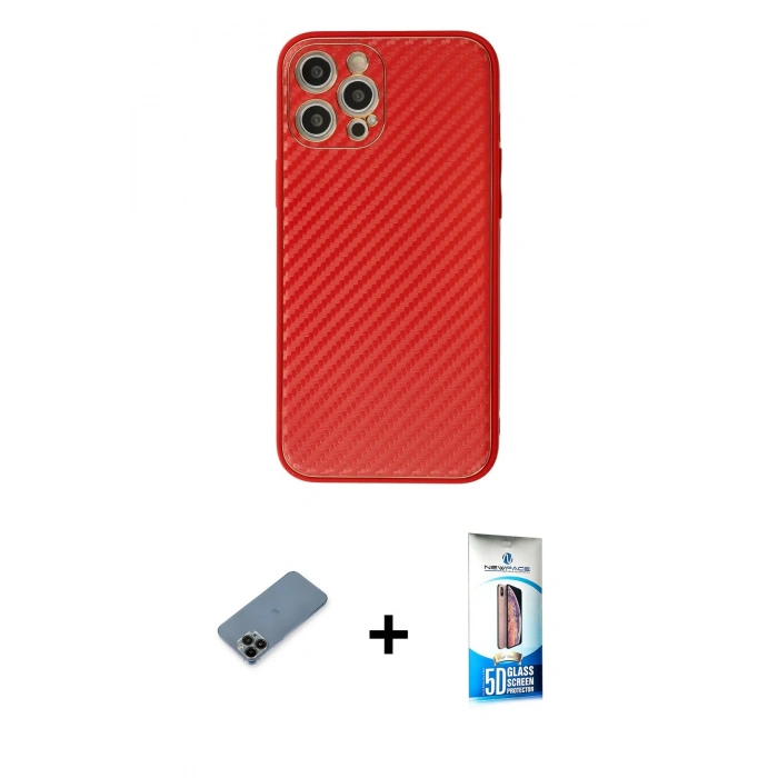 MARSİLYAN™- iPhone 12 Pro Max Kılıf Ahenk Işık - Siyah 5D Eko Cam Ekran Koruyucu + Shine Kamera Lens Koruma Cam - SH
