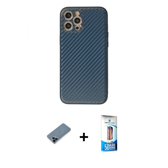 MARSİLYAN™- iPhone 12 Pro Max Kılıf Ahenk Işık - Siyah 5D Eko Cam Ekran Koruyucu + Shine Kamera Lens Koruma Cam - SH