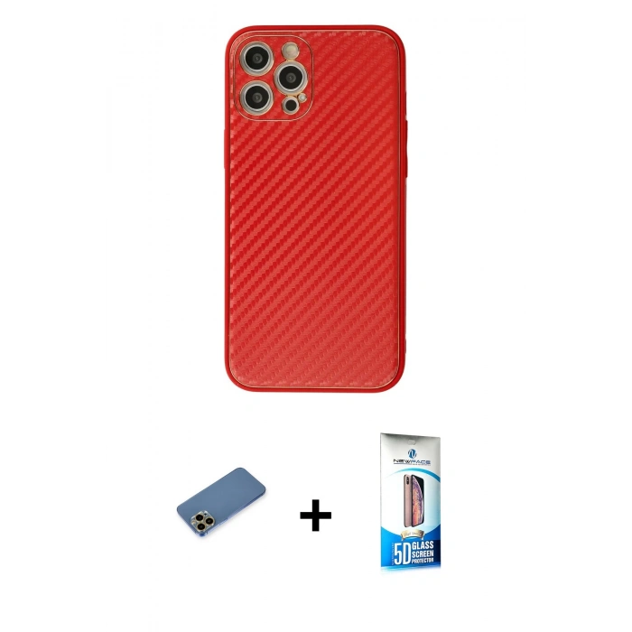 MARSİLYAN™- iPhone 12 Pro Max Kılıf Ahenk Işık - Siyah 5D Eko Cam Ekran Koruyucu + Shine Kamera Lens Koruma Cam - GD