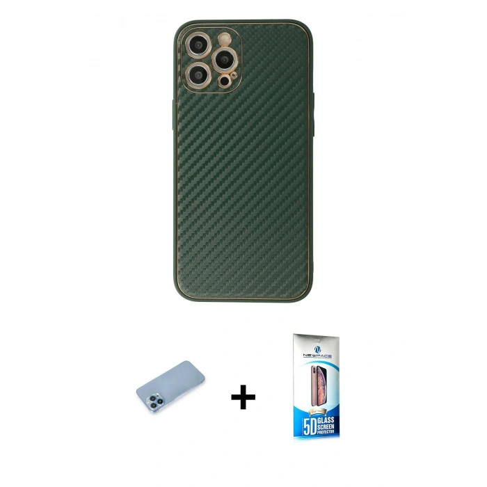 MARSİLYAN™- iPhone 12 Pro Max Kılıf Ahenk Işık - Siyah 5D Eko Cam Ekran Koruyucu + Shine Kamera Lens Koruma Cam - MI