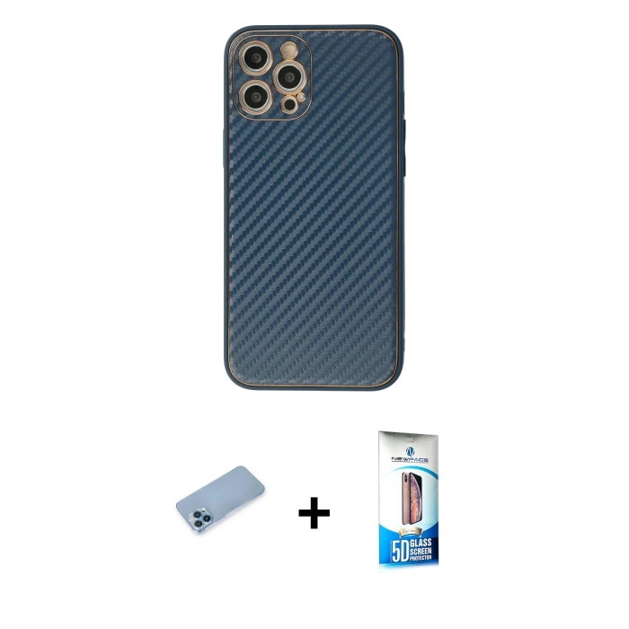 MARSİLYAN™- iPhone 12 Pro Max Kılıf Ahenk Işık - Siyah 5D Eko Cam Ekran Koruyucu + Shine Kamera Lens Koruma Cam - MI