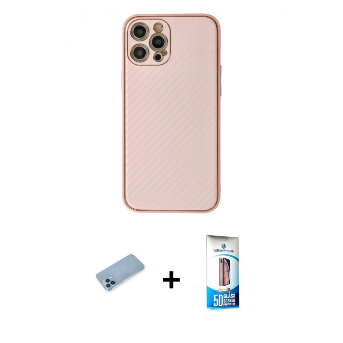 MARSİLYAN™- iPhone 12 Pro Max Kılıf Ahenk Işık - Siyah 5D Eko Cam Ekran Koruyucu + Shine Kamera Lens Koruma Cam - MI