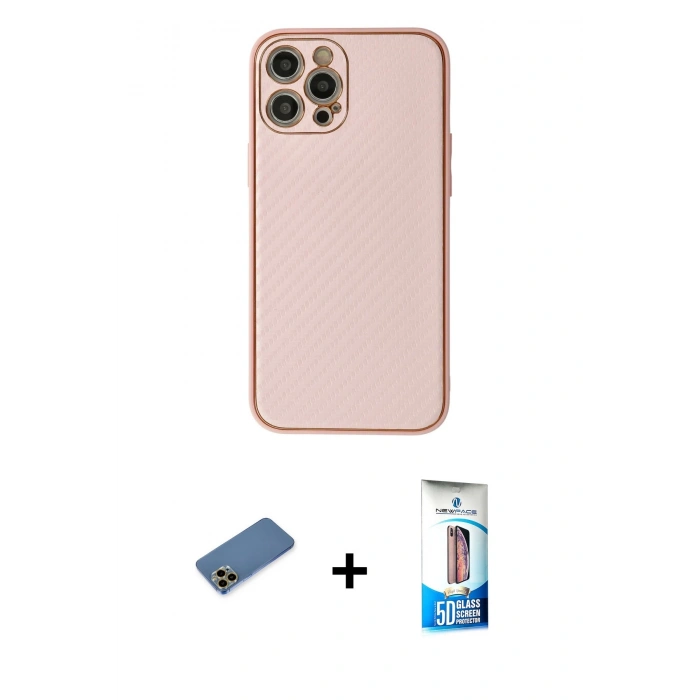 MARSİLYAN™- iPhone 12 Pro Max Kılıf Ahenk Işık - Siyah 5D Eko Cam Ekran Koruyucu + Shine Kamera Lens Koruma Cam - GD