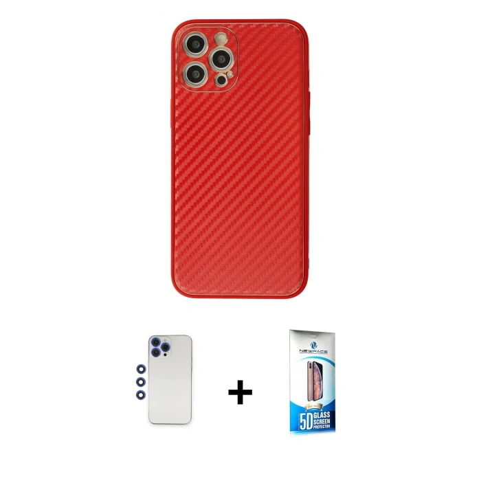 MARSİLYAN™- iPhone 12 Pro Max Kılıf Ahenk Işık - Siyah 5D Eko Cam Ekran Koruyucu + Shine Kamera Lens - LT