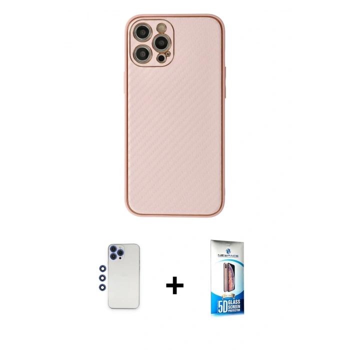MARSİLYAN™- iPhone 12 Pro Max Kılıf Ahenk Işık - Siyah 5D Eko Cam Ekran Koruyucu + Shine Kamera Lens - LT