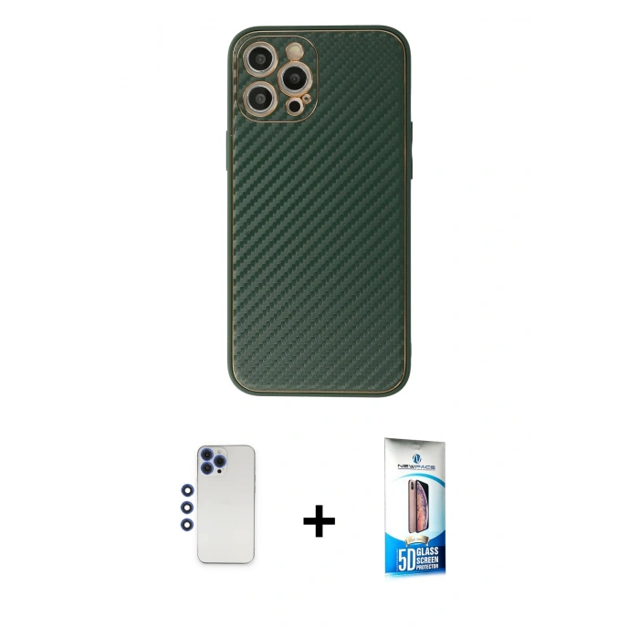 MARSİLYAN™- iPhone 12 Pro Max Kılıf Ahenk Işık - Siyah 5D Eko Cam Ekran Koruyucu + Shine Kamera Lens - LT
