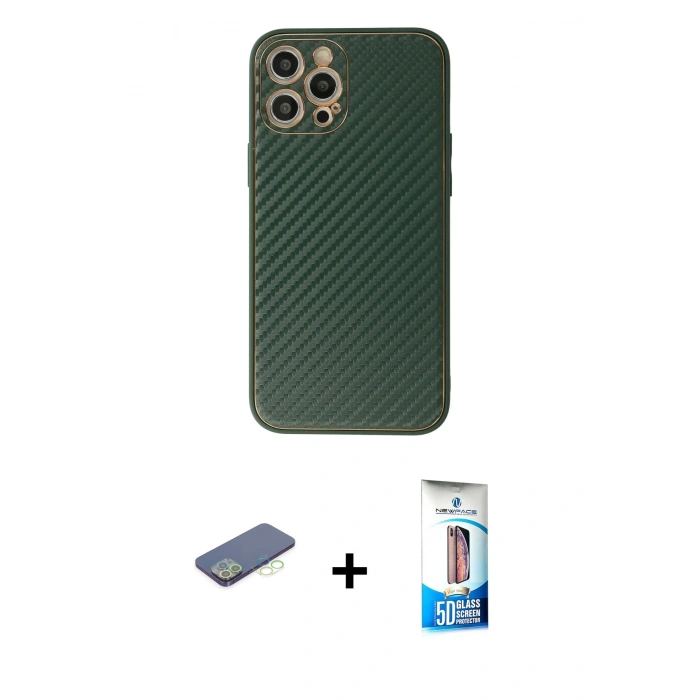 MARSİLYAN™- iPhone 12 Pro Max Kılıf Ahenk Işık - Siyah 5D Eko Cam Ekran Koruyucu + Renkli Kamera Lens Koruma Cam - YL