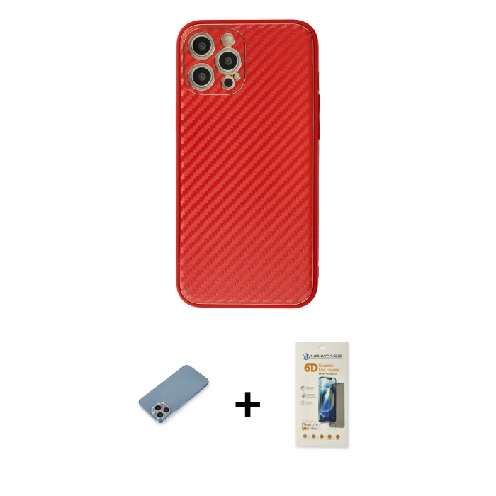 MARSİLYAN™- iPhone 12 Pro Max Kılıf Ahenk Işık - Siyah 6D Mat Seramik Hayalet Nano Ekran Koruyucu + Gökkuşağı Shine Kamera Lens Koruma Cam